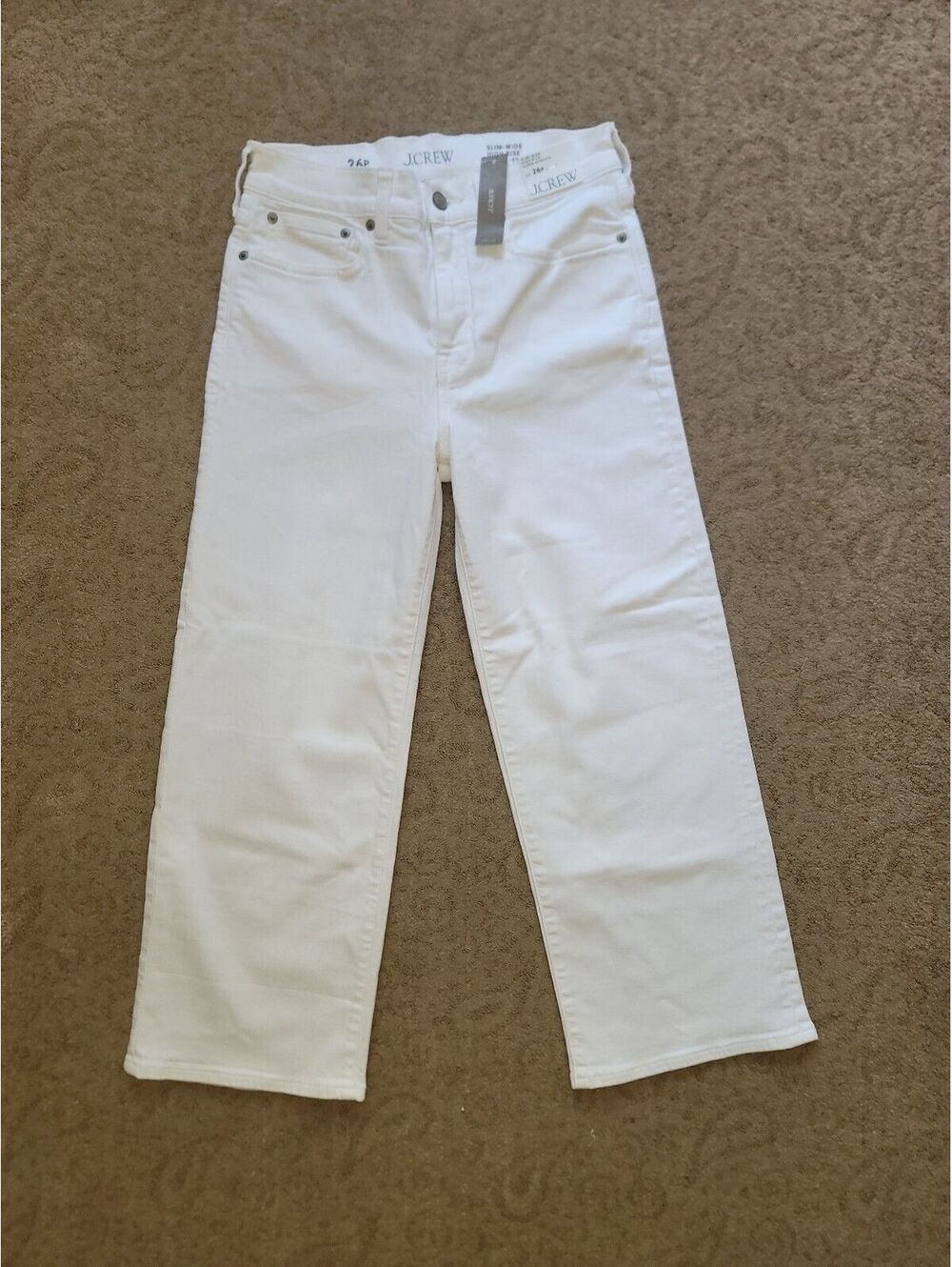 J.Crew slim-wide high rise super stretch jeans white 26P petite cotton NWT $148